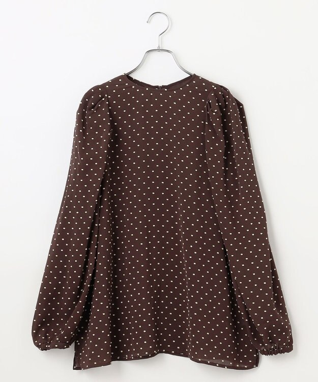 #Newans シアーパフスリーブブラウス ブラウン×イエロードット