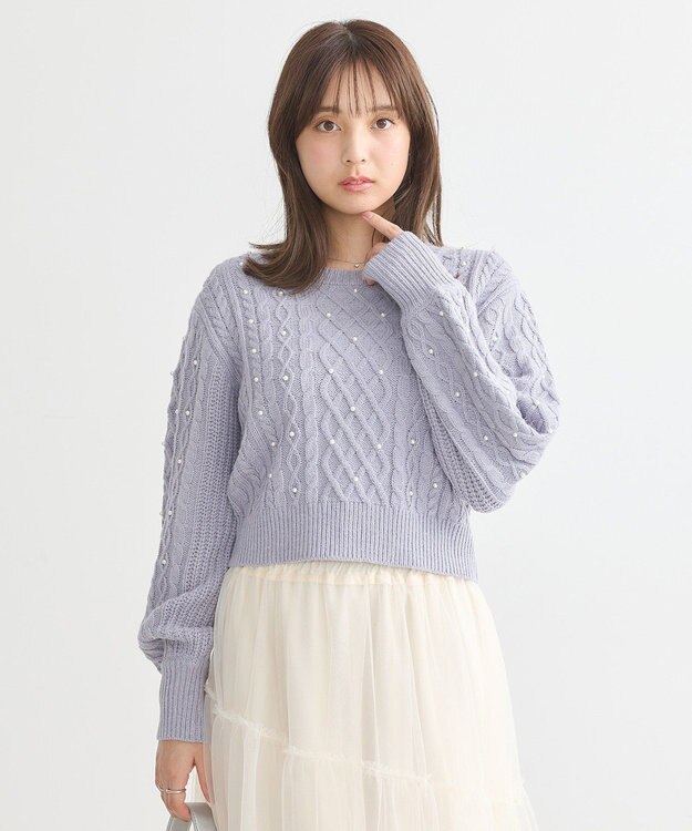 earth music&ecology パール＆ケーブルニットプルオーバー Lavender