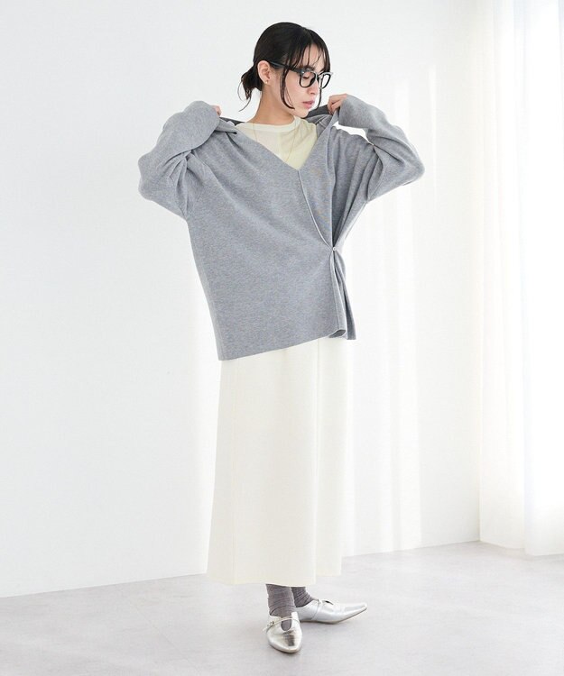 CRAFT STANDARD BOUTIQUE Vネックフードカシュクールニットプルオーバー Gray Mixture