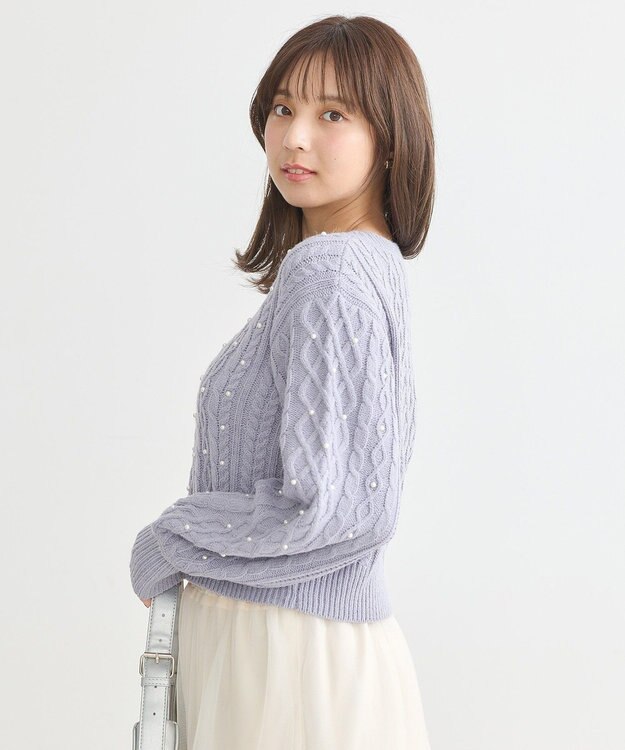 earth music&ecology パール＆ケーブルニットプルオーバー Lavender
