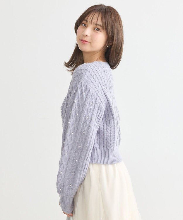 earth music&ecology パール＆ケーブルニットプルオーバー Lavender