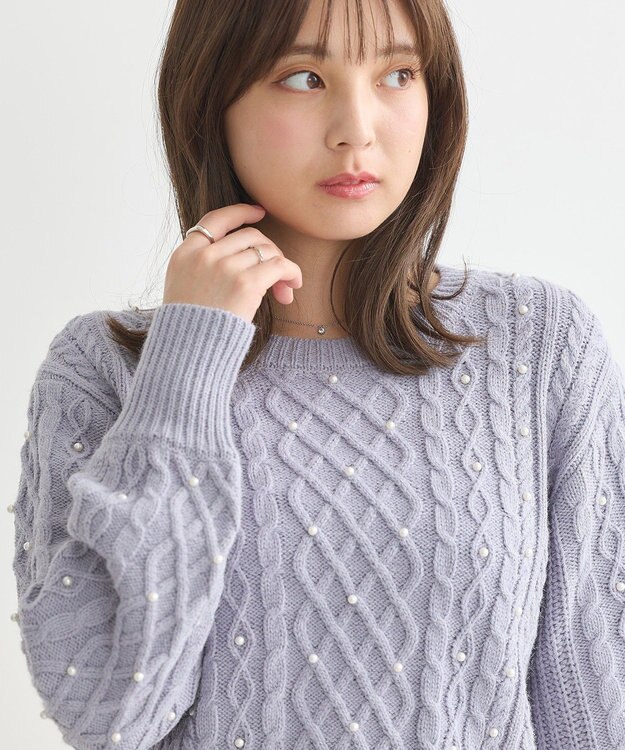 earth music&ecology パール＆ケーブルニットプルオーバー Lavender