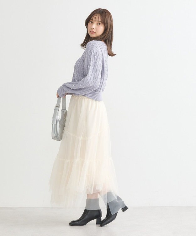 earth music&ecology パール＆ケーブルニットプルオーバー Lavender