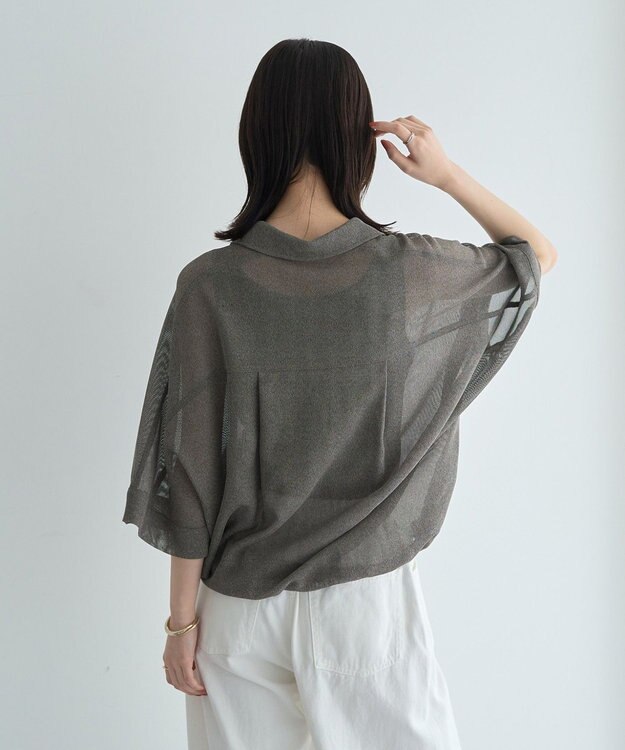 YECCA VECCA 　裾ドロストメッシュシャツ Gray Mixture