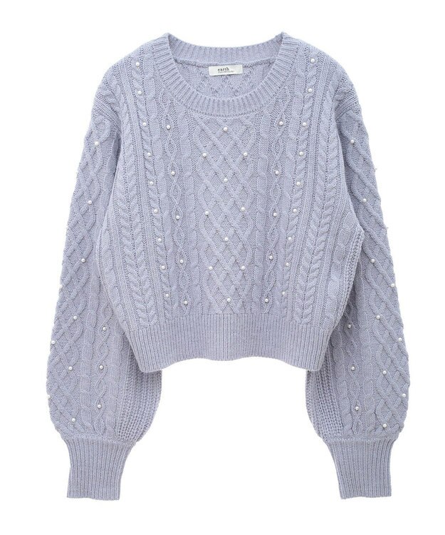 earth music&ecology パール＆ケーブルニットプルオーバー Lavender