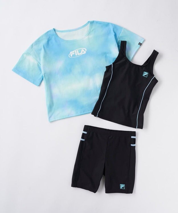 OP／FILA 【FILA】スクール水着 水陸両用Tシャツ付き 捲れ防止タンキニ ブルー