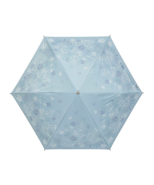 MOONBAT 【遮光率100％/遮熱/UV】LANVIN en Bleu (ランバン オン ブルー)晴雨兼用日傘 ドローイング フラワー 花柄 折りたたみ傘 簡単開閉 ターコイズブルー