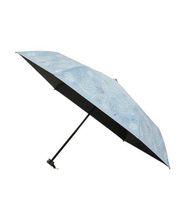 MOONBAT 【遮光率100％/遮熱/UV】LANVIN en Bleu (ランバン オン ブルー)晴雨兼用日傘 ドローイング フラワー 花柄 折りたたみ傘 簡単開閉 ターコイズブルー