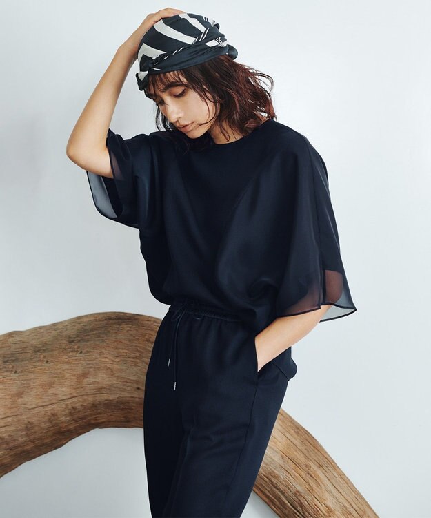 ICB L 【新色追加・WEB限定カラーあり・接触冷感・UVケア・速乾・防シワ・洗える】 FluidBackSatin  ドロストパンツ ネイビー系