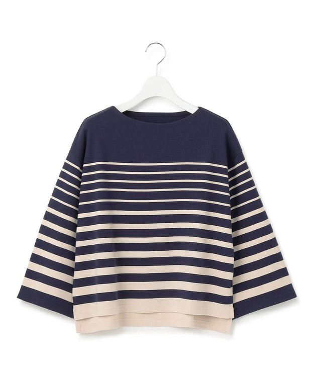 23区 S 【洗える】Armor-lux ベルスリーブボーダー カットソー グレイッシュブルー×ベージュ