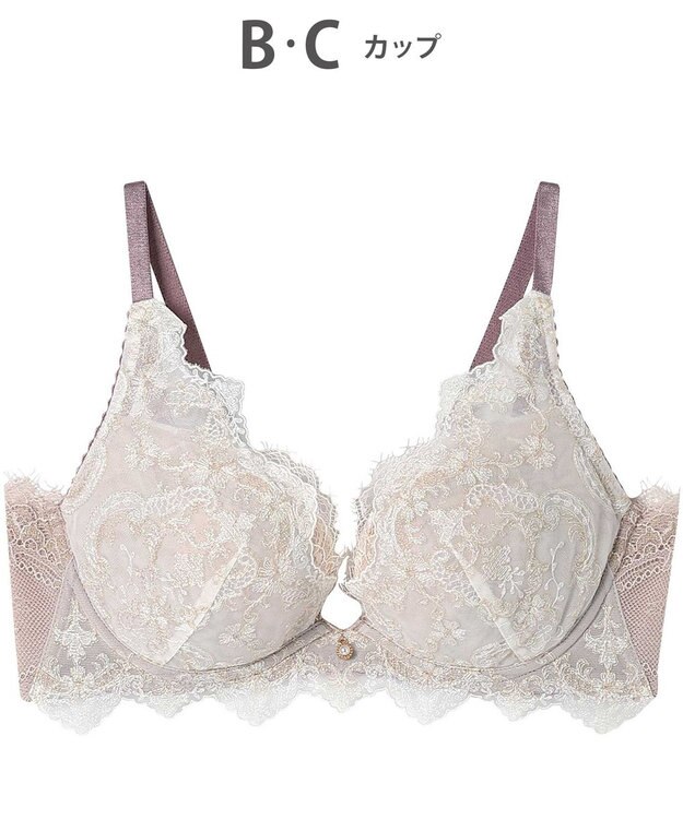 AMPHI ブラジャー 谷間メイク 脇高設計 細身え効果 Gカップまで対応 大きいサイズ 【Glama-Rich グラマリッチ 脇スッキリタイプ】ブラ BYJ603 アンフィ／ワコール アイボリー