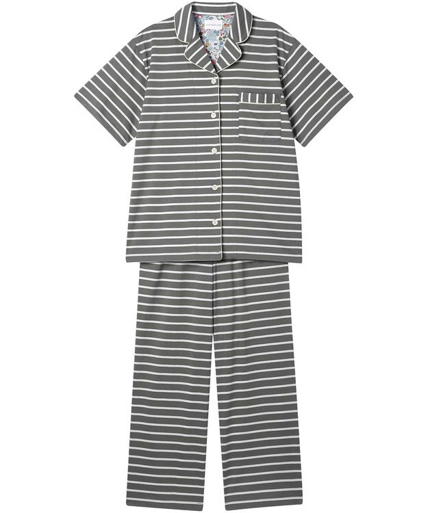 une nana cool 【綿100％】やわらか天竺ボーダー半袖パジャマ MADE WITH LIBERTY FABRIC GY
