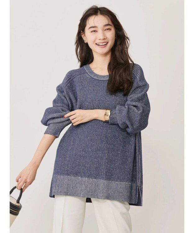AMERICAN HOLIC クルーネック編み違いニットチュニック Navy