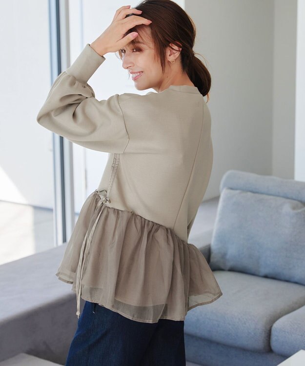 Tiaclasse 【洗える】ペプラムオーガンジーポンチトップス グレージュ