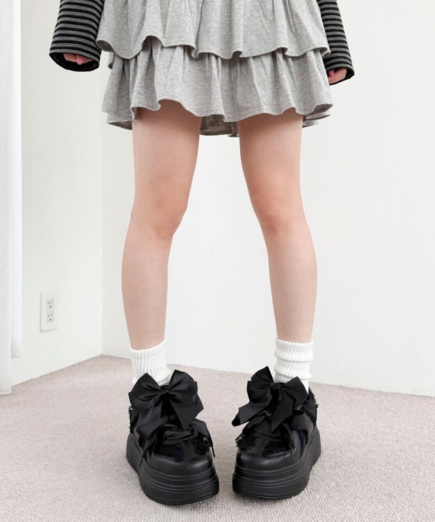WEGO ダブルリボンフリルスニーカー ブラック