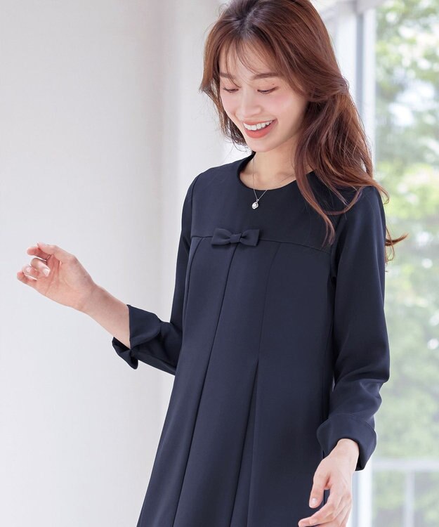 Tiaclasse L 【安田美沙子さん着用・洗える】フレアAラインリボンワンピース ネイビー