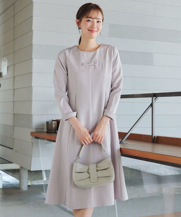 Tiaclasse L 【安田美沙子さん着用・洗える】フレアAラインリボンワンピース ラベンダーグレー