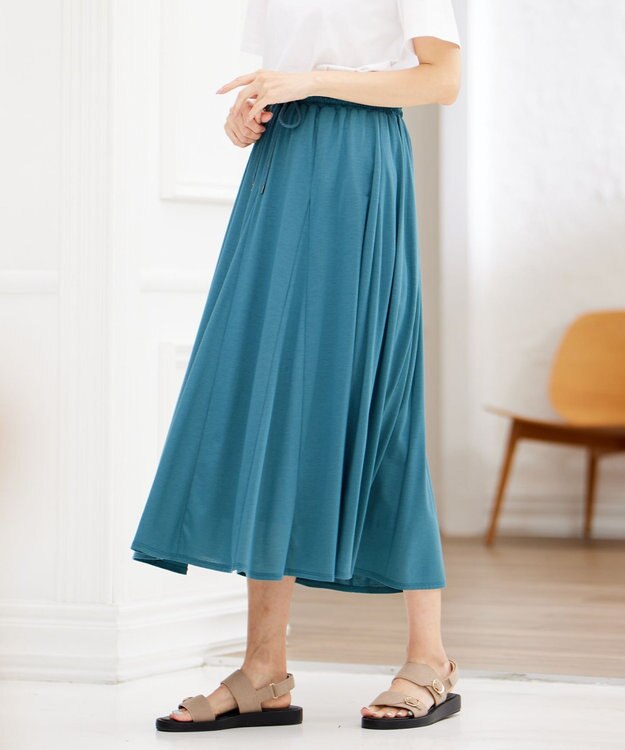 J.PRESS LADIES 【洗える】ジャージー フレアースカート ターコイズブルー系