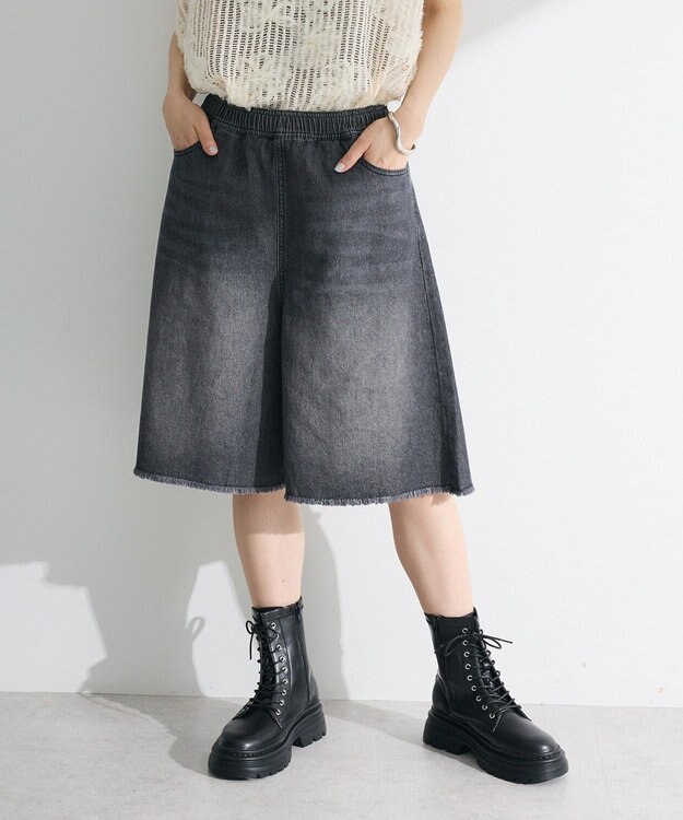 Green Parks ・ＤＯＵＢＬＥ　ＦＬＡＧＳ　ワイドデニムハーフパンツ Black