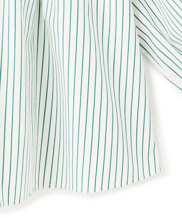 23区 S 【洗える】CANCLINI ギャザー フレア ブラウス ホワイト×グリーンストライプ