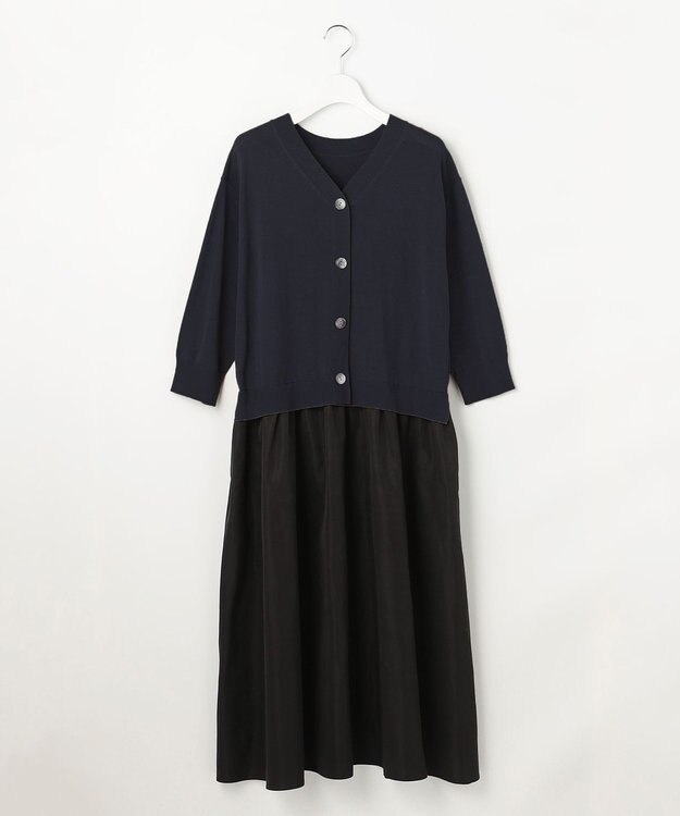 自由区 S 【人気異素材コンビの最新作・前後着用可】タフタコンビ ワンピース ネイビー