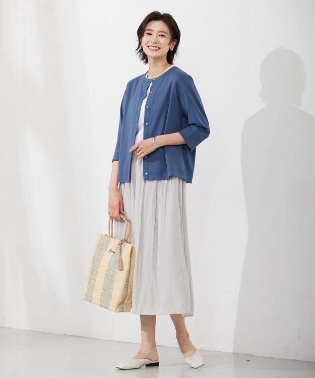 J.PRESS LADIES 【WEB限定・A4サイズ収納可】 マダガスカルラフィア トート バッグ ブルー系1