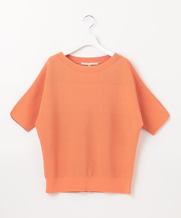 自由区 【洗える】コットンストレッチホールガーメント プルオーバー ニット ライトオレンジ系