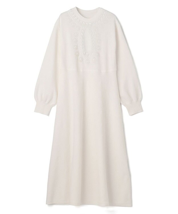 GRACE CONTINENTAL エスニック刺繍ニットワンピース ホワイト