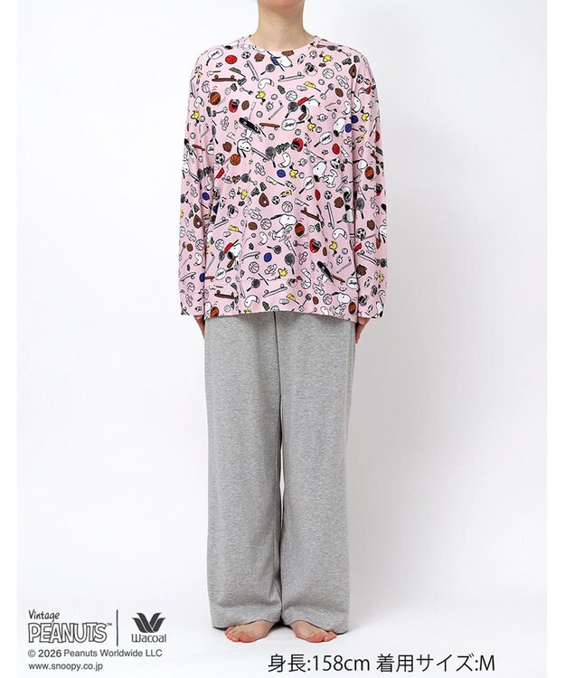 WACOAL PEANUTS パジャマ 長袖 長ズボン 綿100%(本体) スヌーピー レディース FDX561 /ワコール ピンク