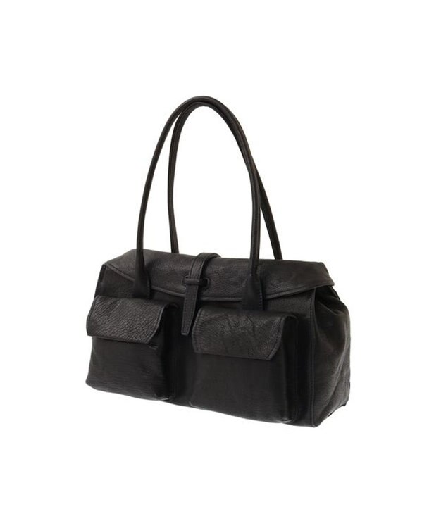 genten ゴートシュリンク かぶせ付トートバッグ クロ