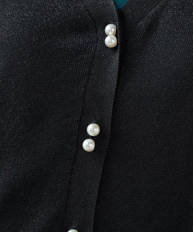 Tiaclasse ラメシアー天竺パールボタンカーディガン ブラック