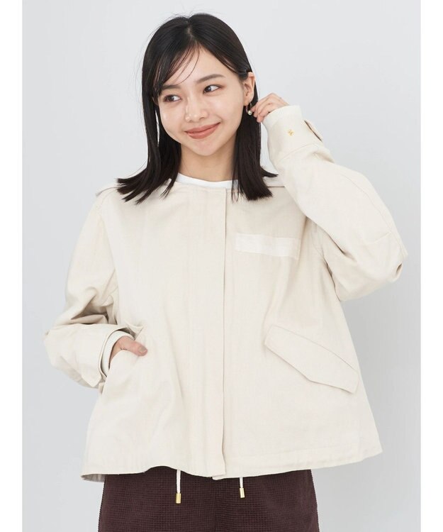 earth music&ecology パーカー付きミリタリーブルゾン Ecru