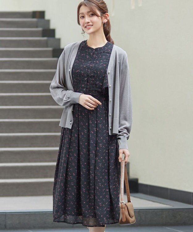 Tiaclasse ラメシアー天竺パールボタンカーディガン グレー