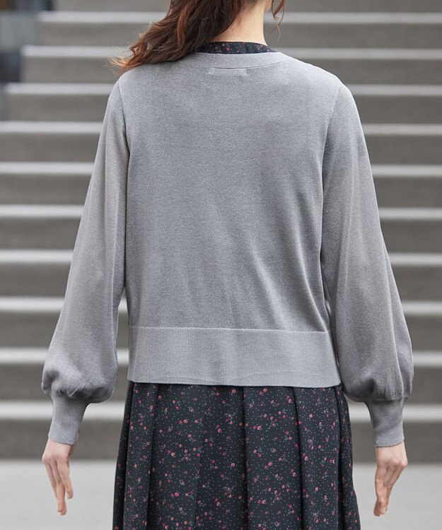 Tiaclasse ラメシアー天竺パールボタンカーディガン グレー