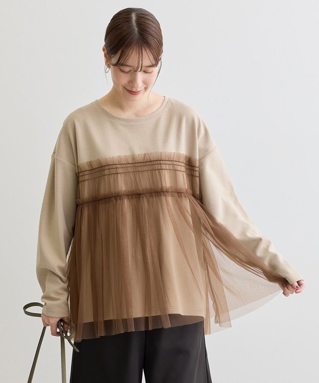 Green Parks ・ＥＬＥＮＣＡＲＥ　ＤＵＥ　チュールレイヤープルオーバ Gray Beige