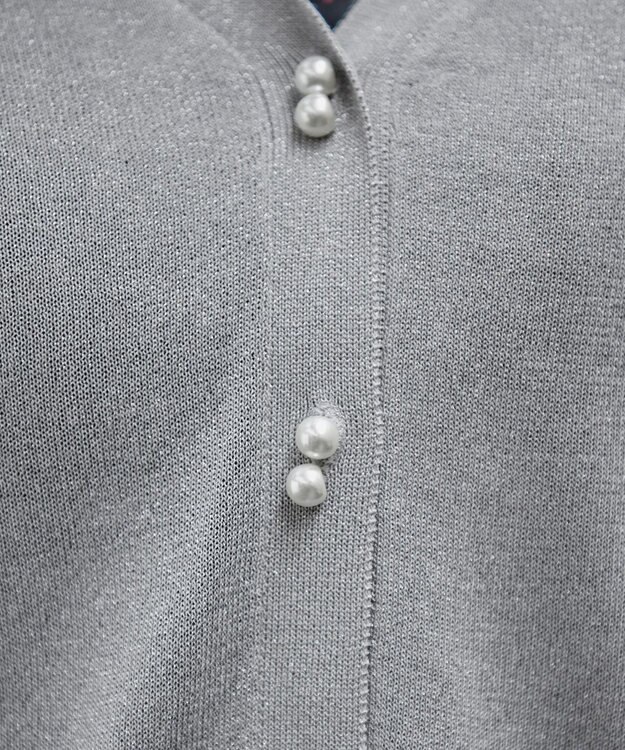 Tiaclasse ラメシアー天竺パールボタンカーディガン グレー
