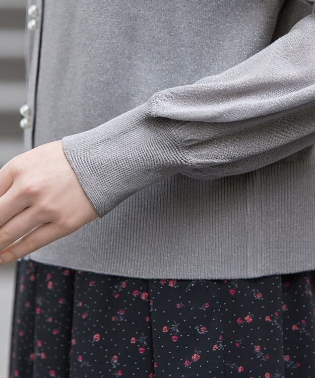 Tiaclasse ラメシアー天竺パールボタンカーディガン グレー