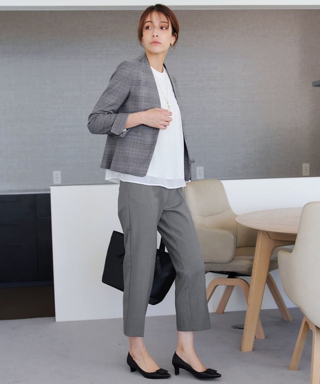 Tiaclasse 【洗える】カラーレスチェック柄ジャケット グレー