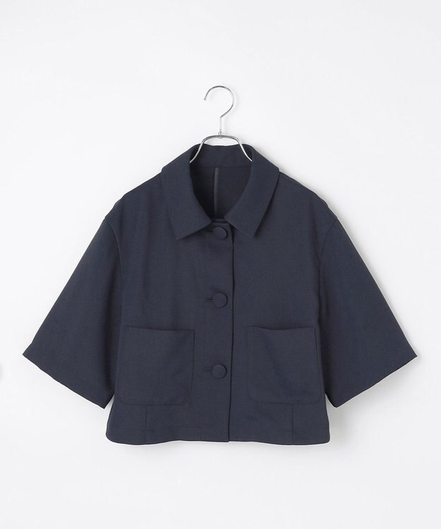 #Newans 【シワになりにくい】〈花乃まりあさんコラボ〉クロップドシャツジャケット ネイビー