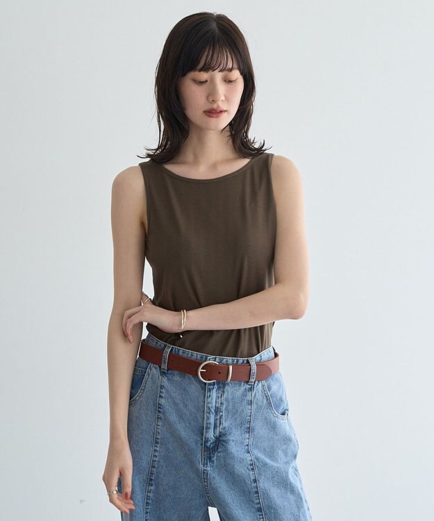 YECCA VECCA 2wayスクエアリブタンクトップ Brown