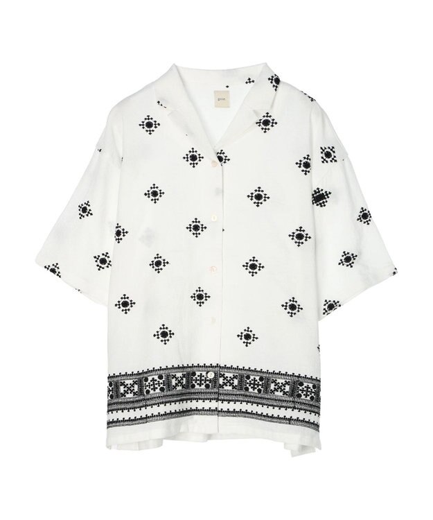 CRAFT STANDARD BOUTIQUE パネル刺繍開襟シャツ Off White