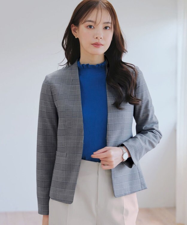 Tiaclasse 【洗える】カラーレスチェック柄ジャケット グレー