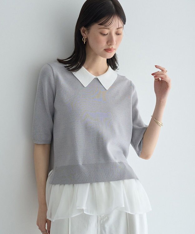 YECCA VECCA 2way襟付きフリルレイヤードニット Gray Mixture