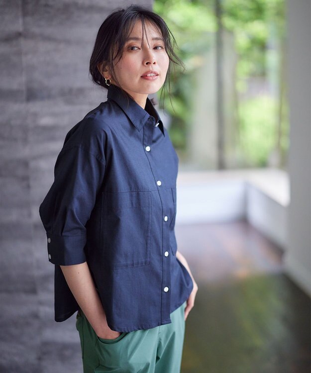 ANY 【洗濯機可能】ダブルポケット クロップドシャツ ネイビー