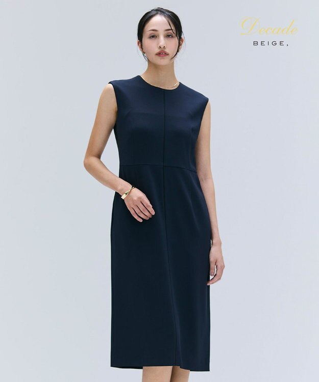BEIGE， 【洗える】CINDY / クルーネックノースリーブワンピース Navy x Black