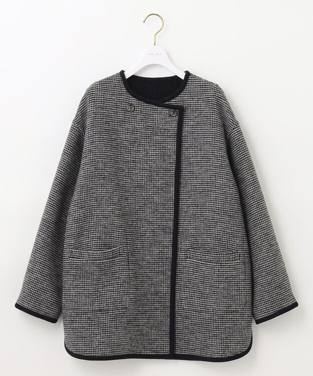 ANY SIS トリミングウールリバー コート ネイビー