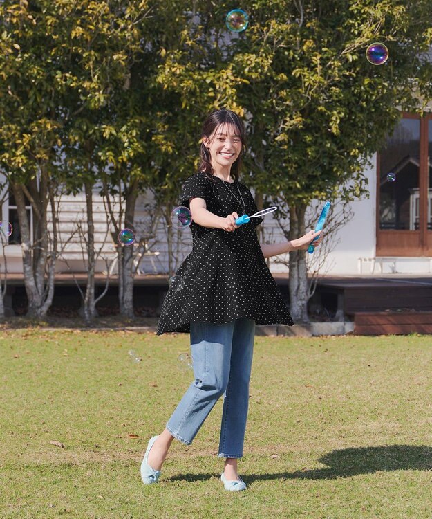 Tiaclasse L 【おのののかさん着用】半袖＆七分袖選べる袖丈バックフレアチュニック 半袖ドット