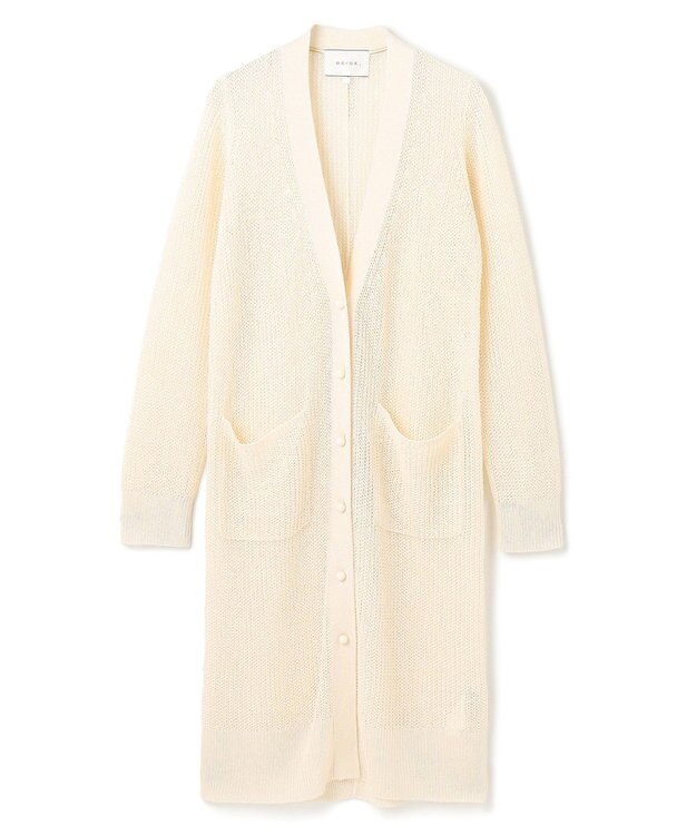 BEIGE， 【洗える】OPTICAL / ペーパーヤーンVネックロングカーディガン Ecru