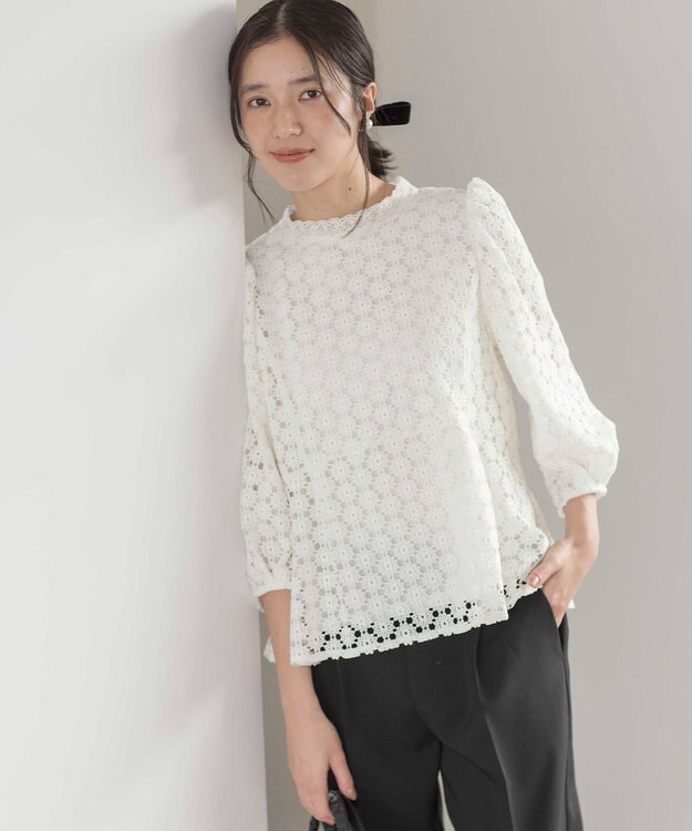 組曲 S 【WEB限定】フラワーレース ペプラムトップス アイボリー系