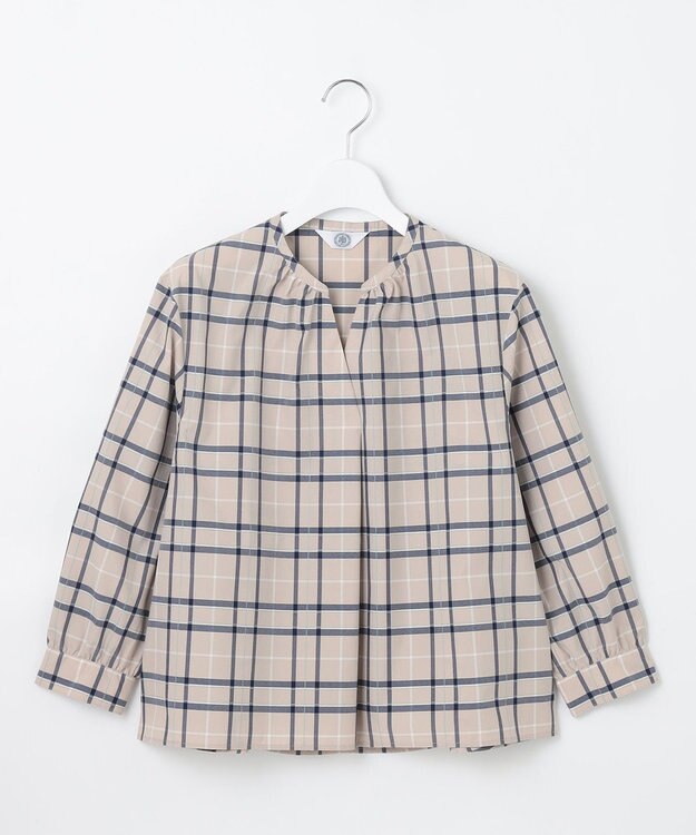 J.PRESS LADIES 【洗える】コンパクトチェック スタンドカラー ブラウス ベージュチェック系